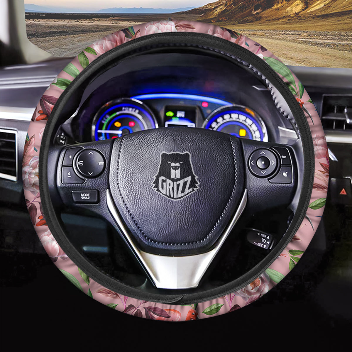 Floral Bird Pink Print Pattern Car Steering Wheel Cover-grizzshop