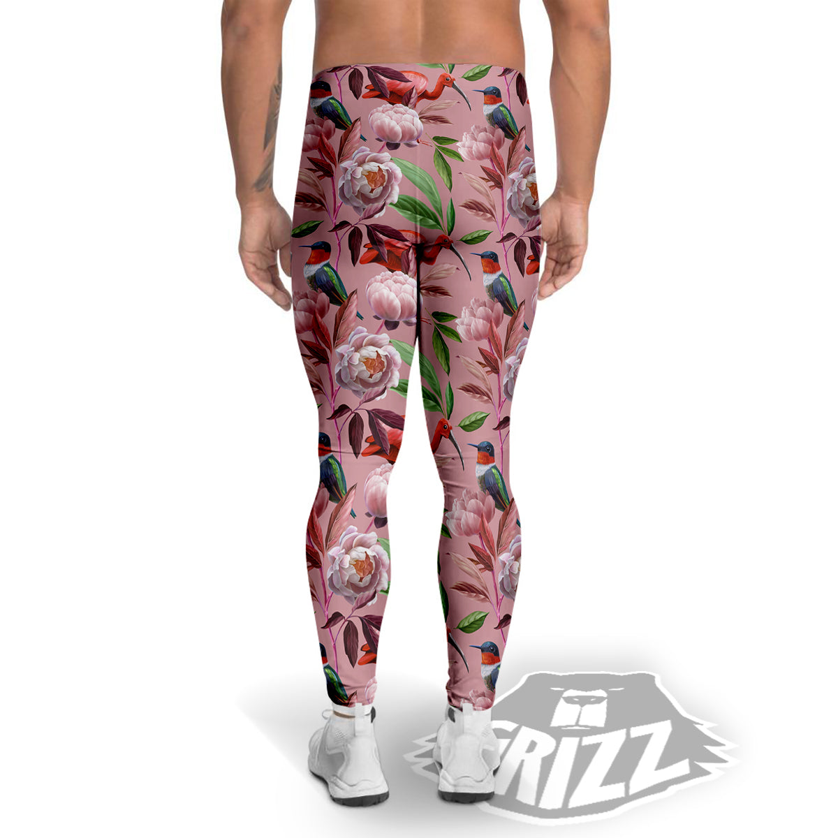 Floral Bird Pink Print Pattern Men's Leggings-grizzshop