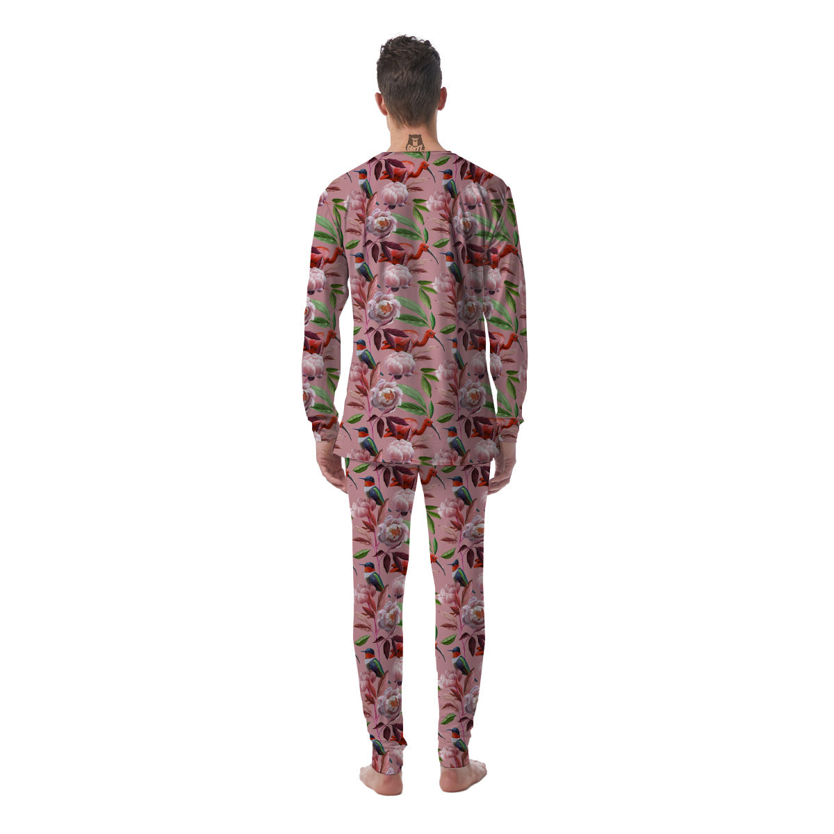 Floral Bird Pink Print Pattern Men's Pajamas-grizzshop