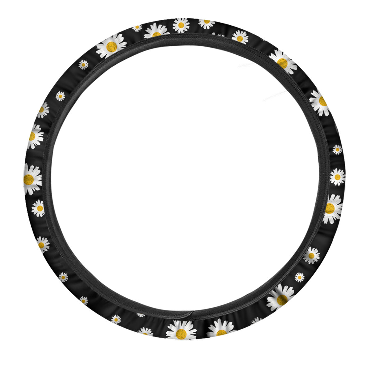 Floral Black Daisy Print Pattern Car Steering Wheel Cover-grizzshop