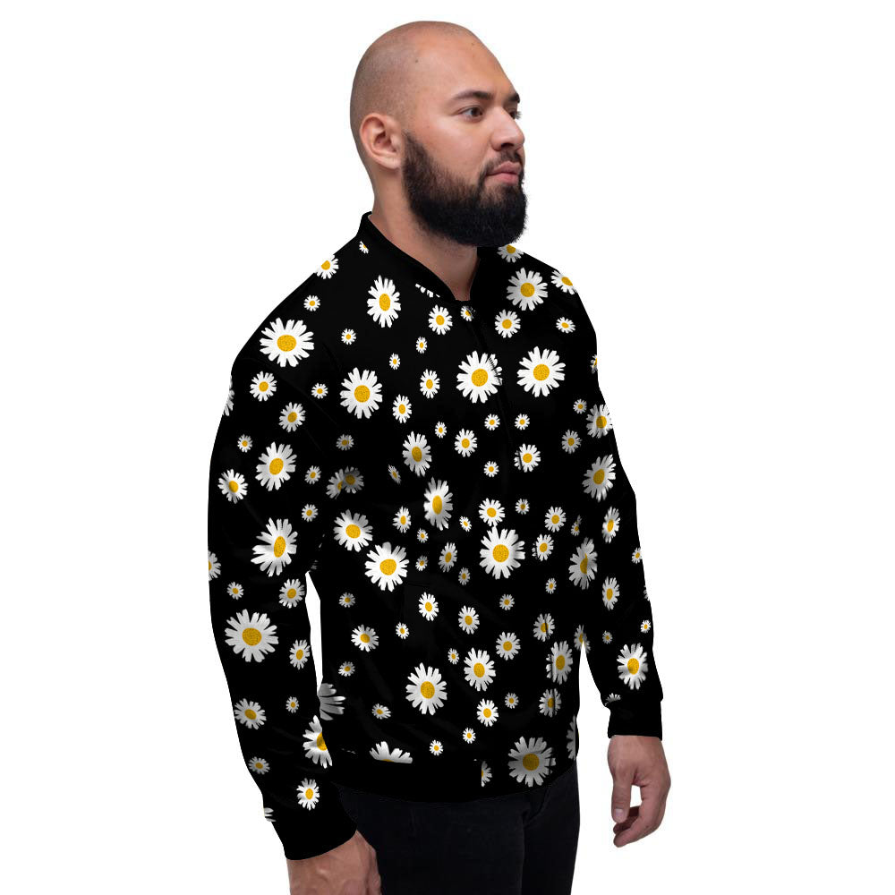 Floral Black Daisy Print Pattern Men's Bomber Jacket-grizzshop