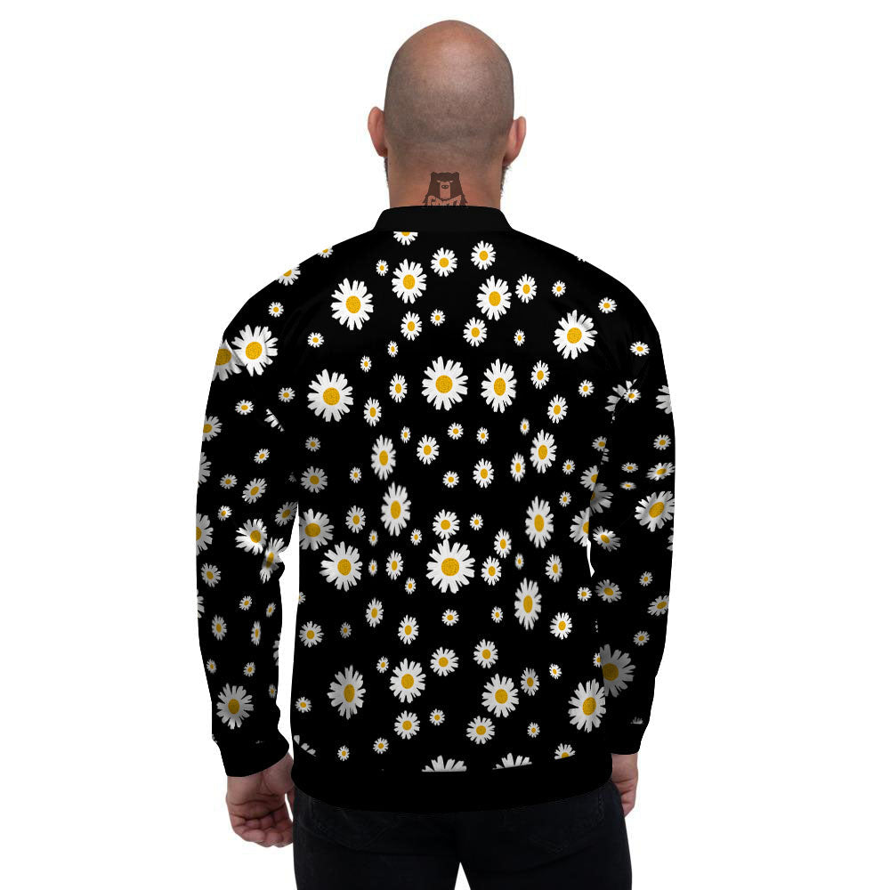 Floral Black Daisy Print Pattern Men's Bomber Jacket-grizzshop
