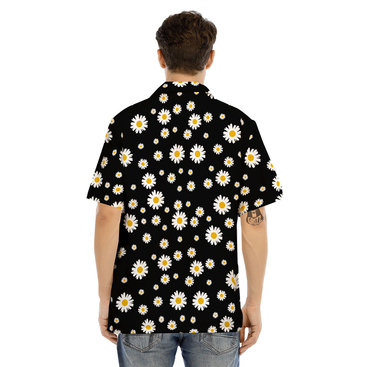 Floral Black Daisy Print Pattern Men's Hawaiian Shirt-grizzshop