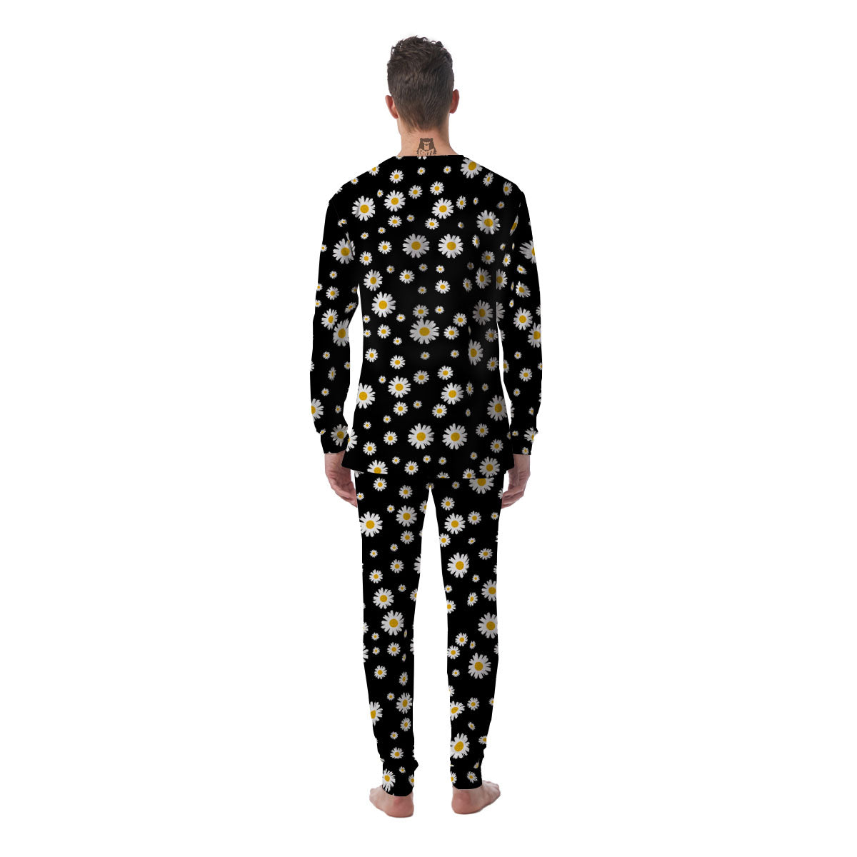 Floral Black Daisy Print Pattern Men's Pajamas-grizzshop