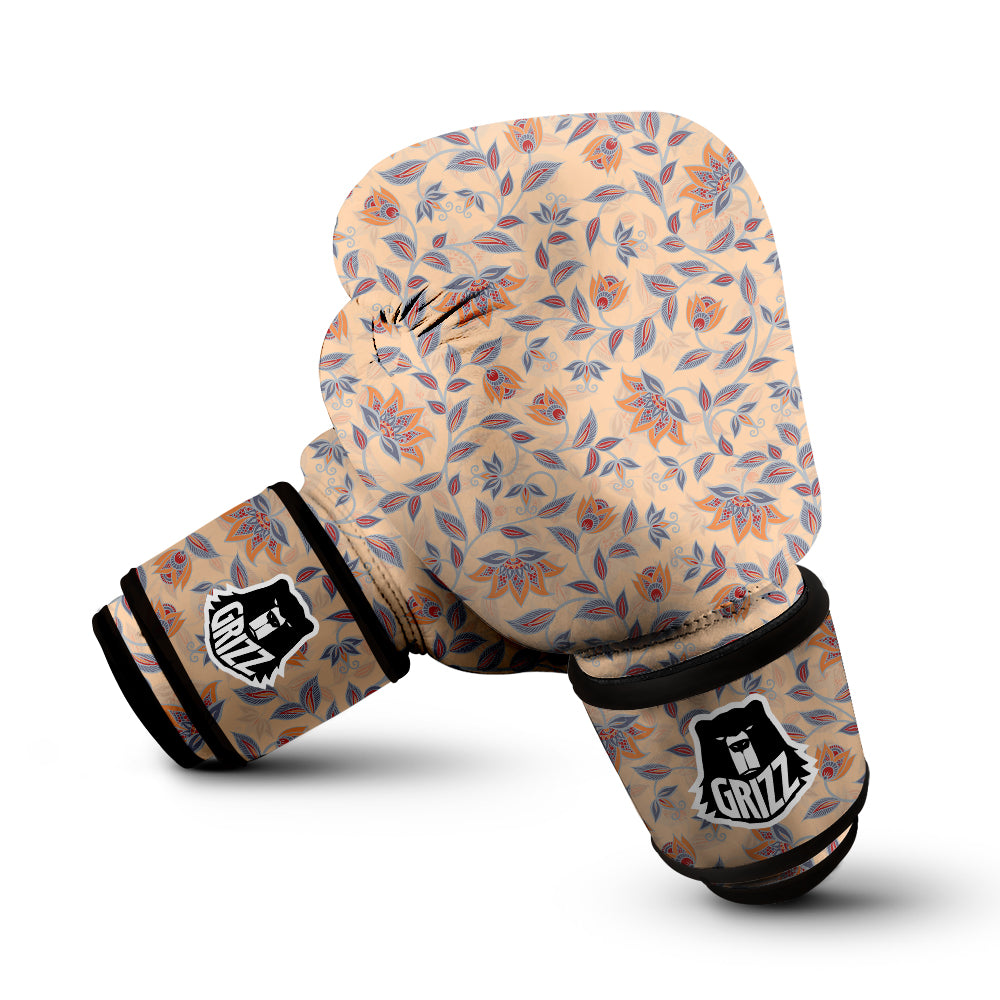 Floral Bohemian Beige Print Pattern Boxing Gloves-grizzshop