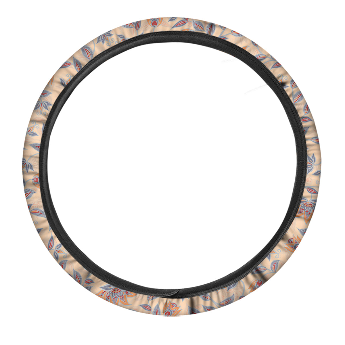 Floral Bohemian Beige Print Pattern Car Steering Wheel Cover-grizzshop