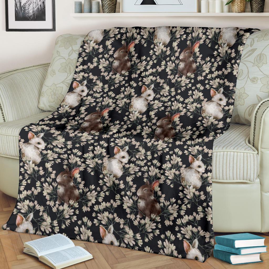 Floral Bunny Rabbit Pattern Print Blanket-grizzshop