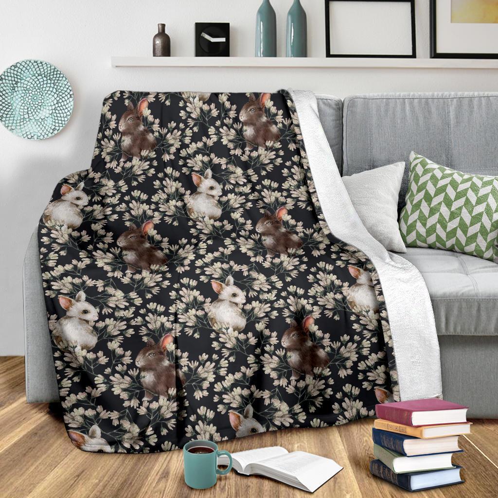 Floral Bunny Rabbit Pattern Print Blanket-grizzshop