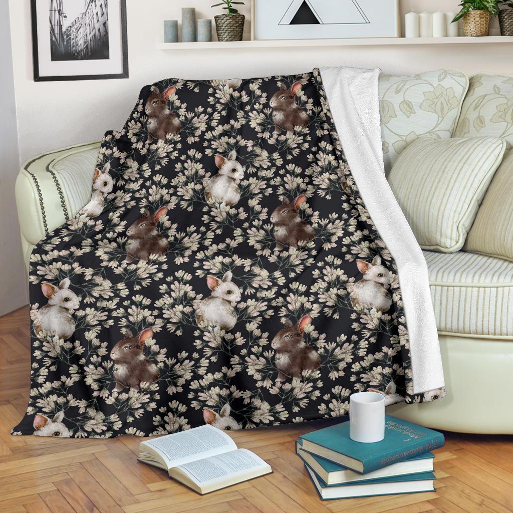 Floral Bunny Rabbit Pattern Print Blanket-grizzshop