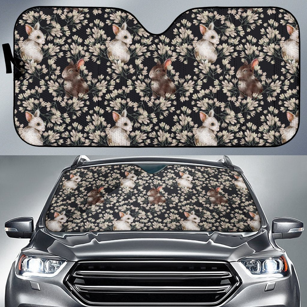 Floral Bunny Rabbit Pattern Print Car Sun Shade-grizzshop