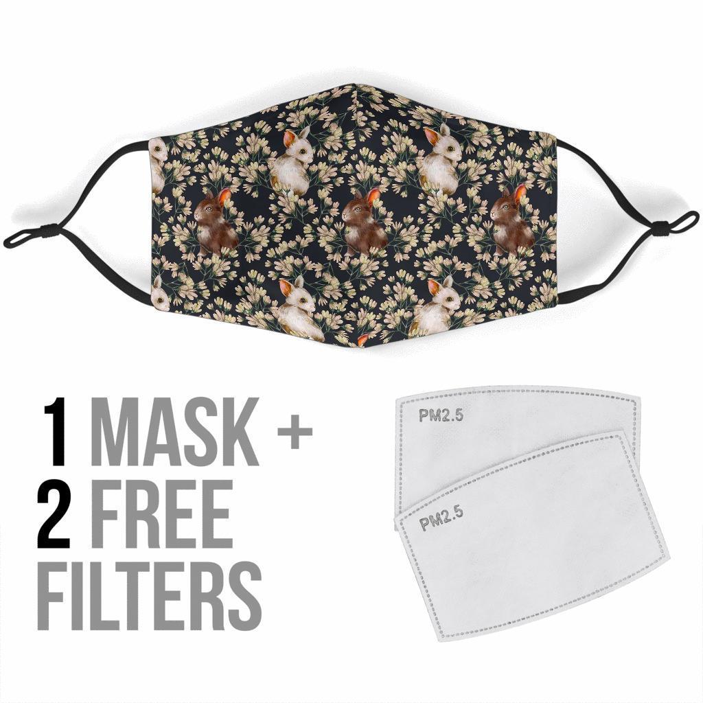 Floral Bunny Rabbit Pattern Print Face Mask-grizzshop