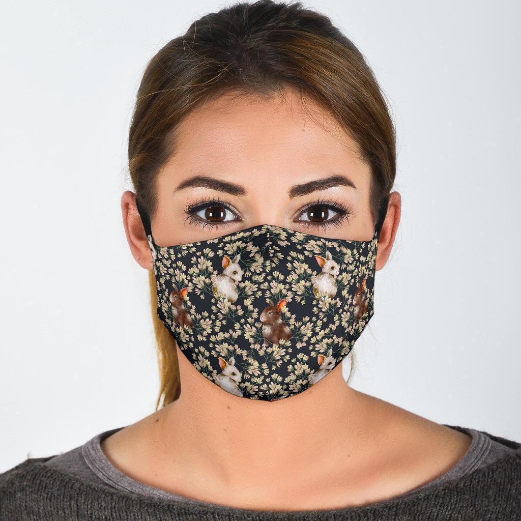 Floral Bunny Rabbit Pattern Print Face Mask-grizzshop