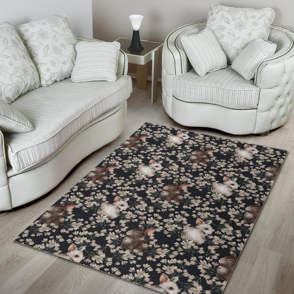 Floral Bunny Rabbit Pattern Print Floor Mat-grizzshop