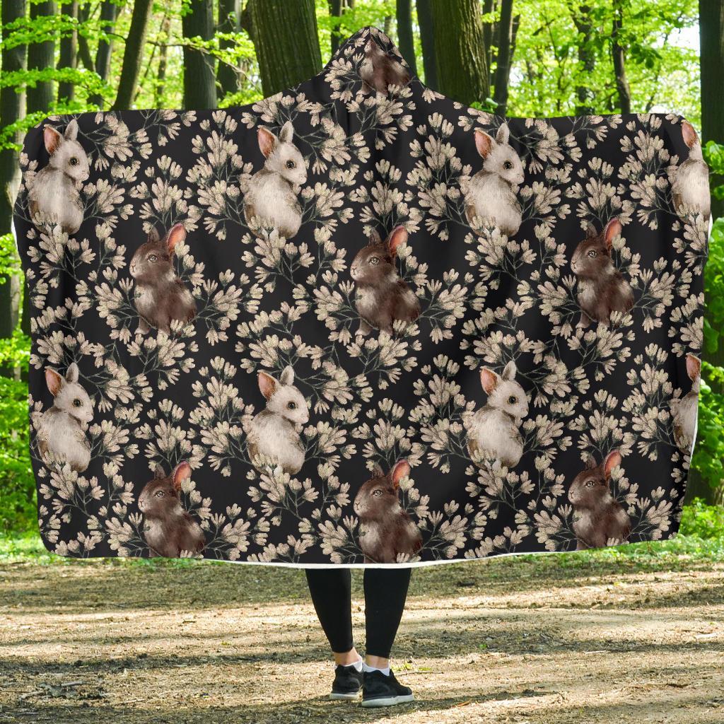 Floral Bunny Rabbit Pattern Print Hooded Blanket-grizzshop