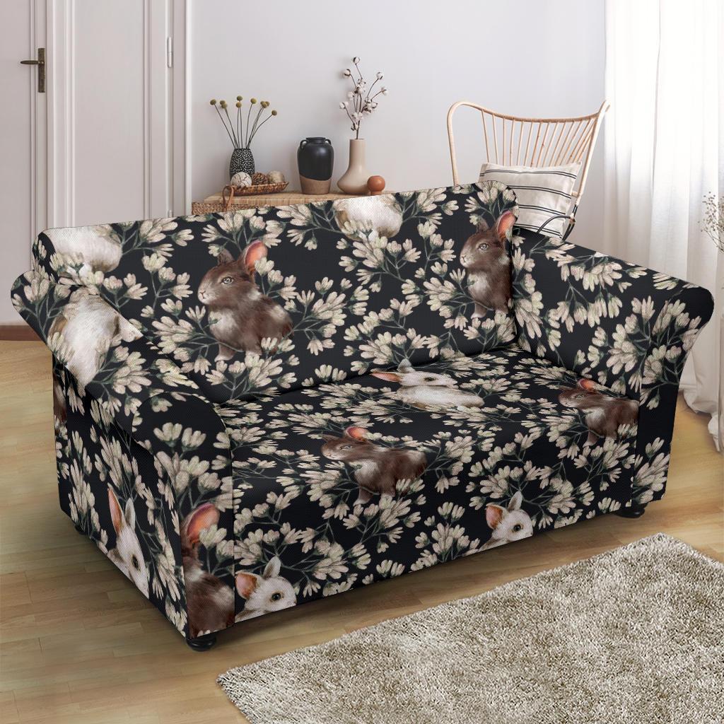 Floral Bunny Rabbit Pattern Print Loveseat Cover-grizzshop