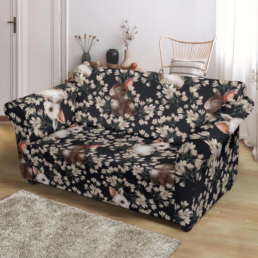 Floral Bunny Rabbit Pattern Print Loveseat Cover-grizzshop