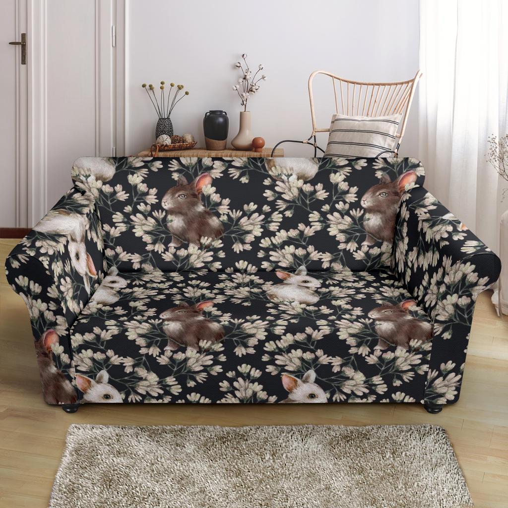 Floral Bunny Rabbit Pattern Print Loveseat Cover-grizzshop