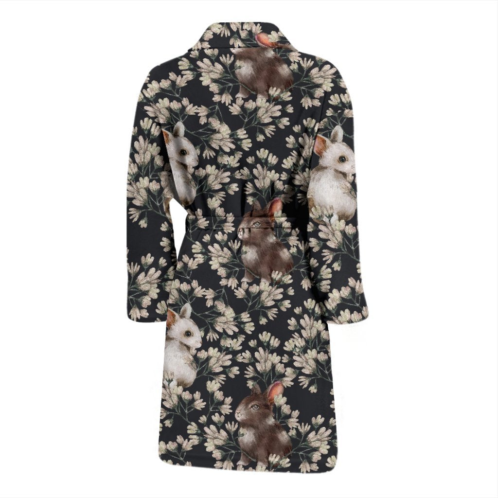 Floral Bunny Rabbit Pattern Print Men Long Robe-grizzshop