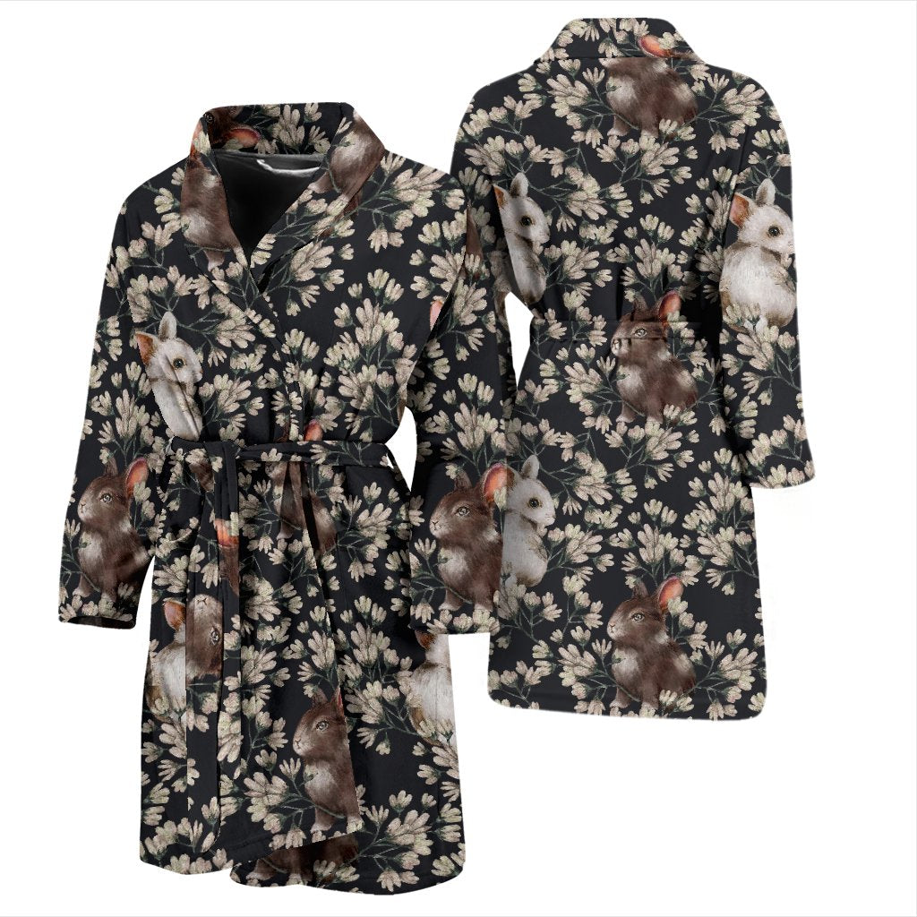 Floral Bunny Rabbit Pattern Print Men Long Robe-grizzshop