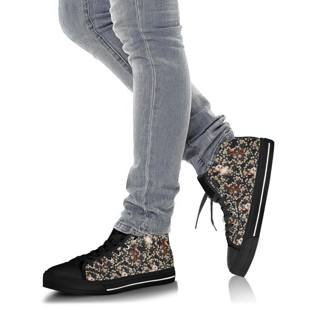 Floral Bunny Rabbit Pattern Print Men Women's High Top Shoes-grizzshop