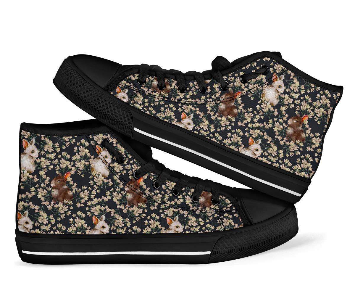 Floral Bunny Rabbit Pattern Print Men Women's High Top Shoes-grizzshop