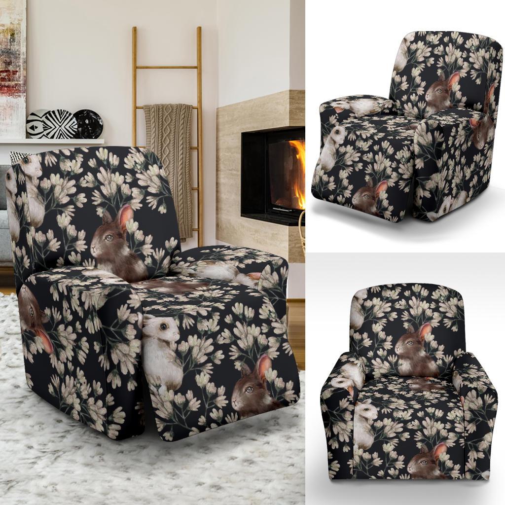 Floral Bunny Rabbit Pattern Print Recliner Cover-grizzshop