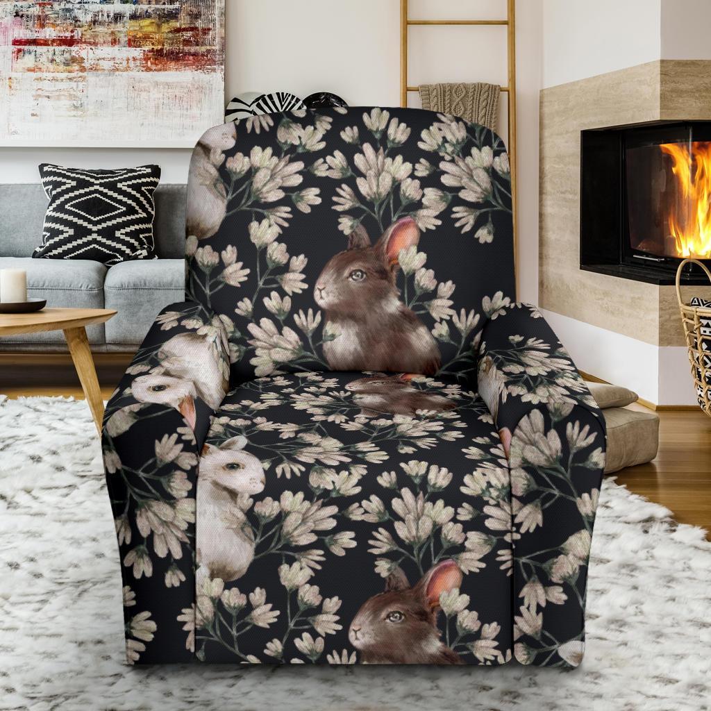 Floral Bunny Rabbit Pattern Print Recliner Cover-grizzshop