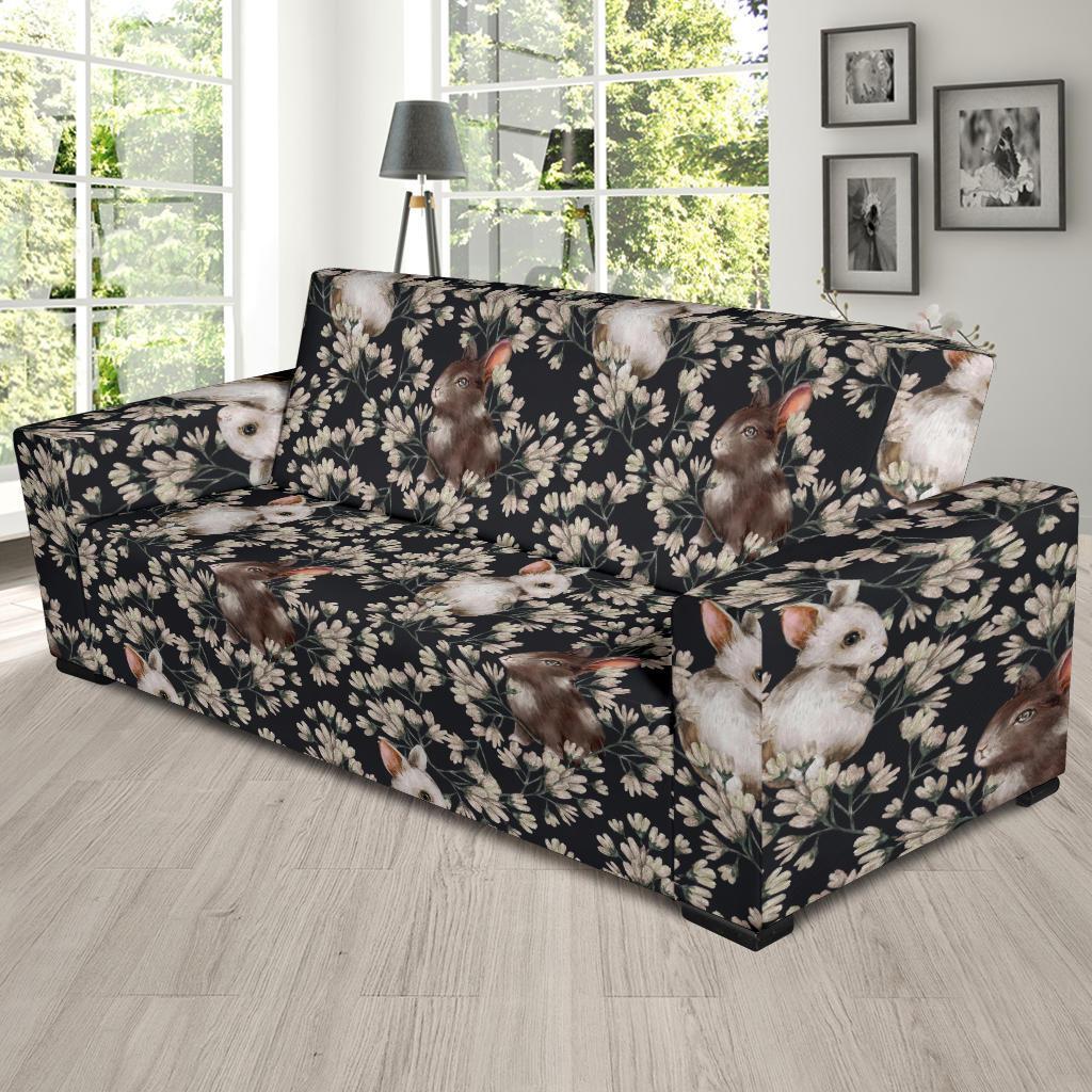 Floral Bunny Rabbit Pattern Print Sofa Covers-grizzshop