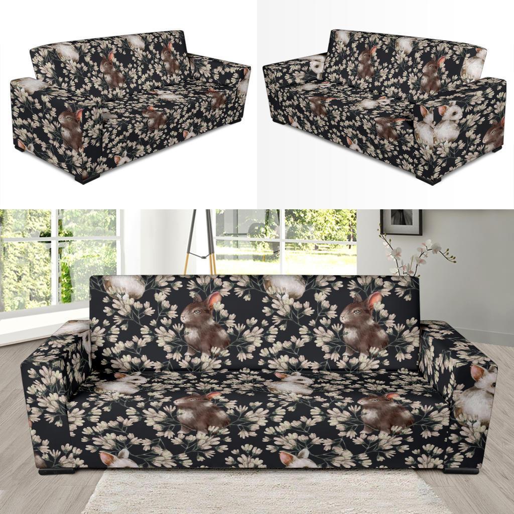 Floral Bunny Rabbit Pattern Print Sofa Covers-grizzshop