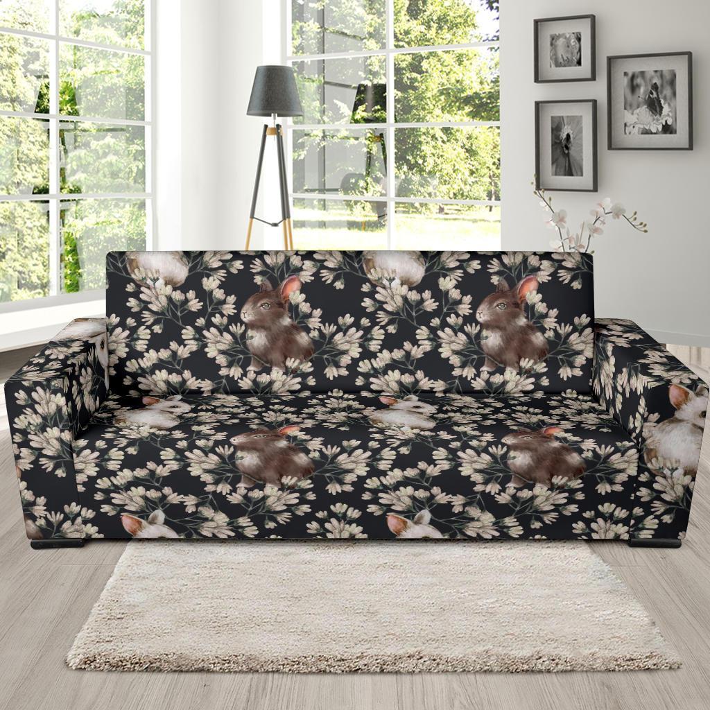 Floral Bunny Rabbit Pattern Print Sofa Covers-grizzshop