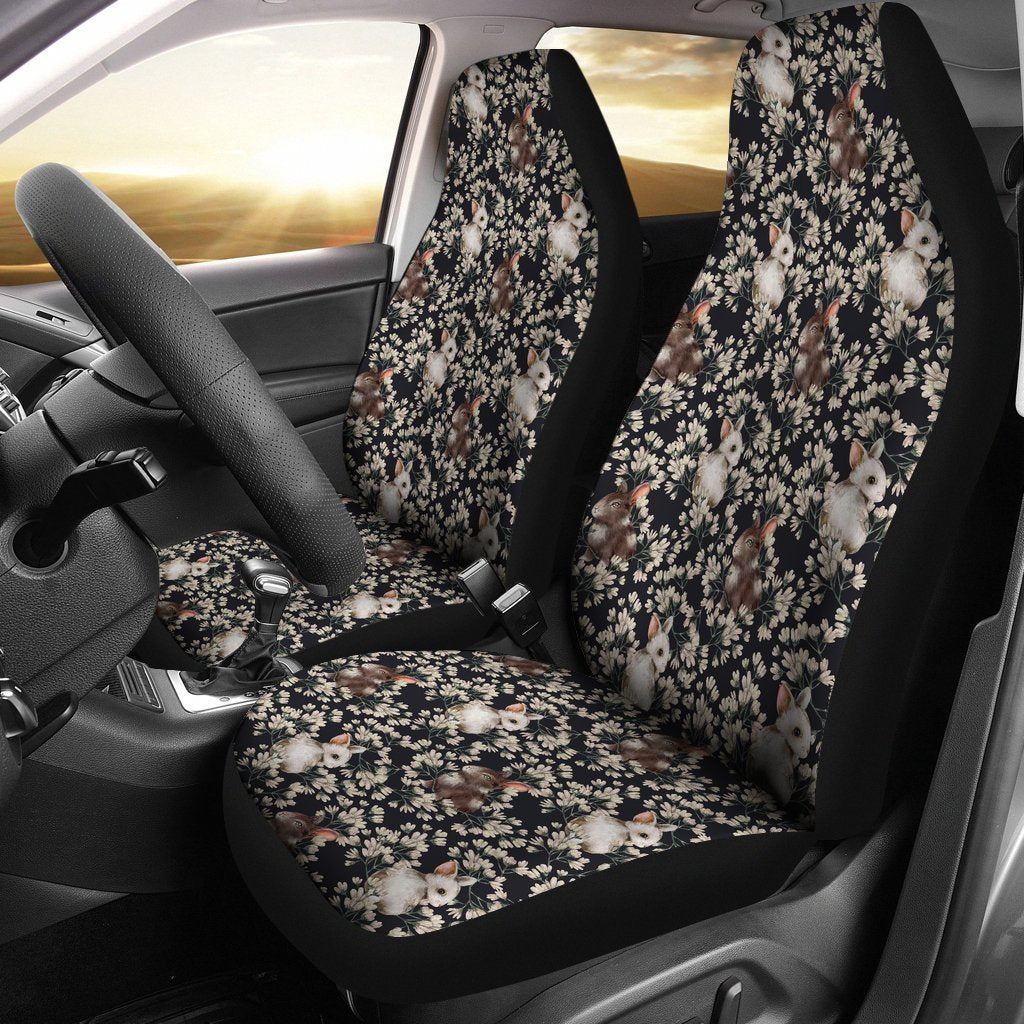 Floral Bunny Rabbit Pattern Print Universal Fit Car Seat Cover-grizzshop