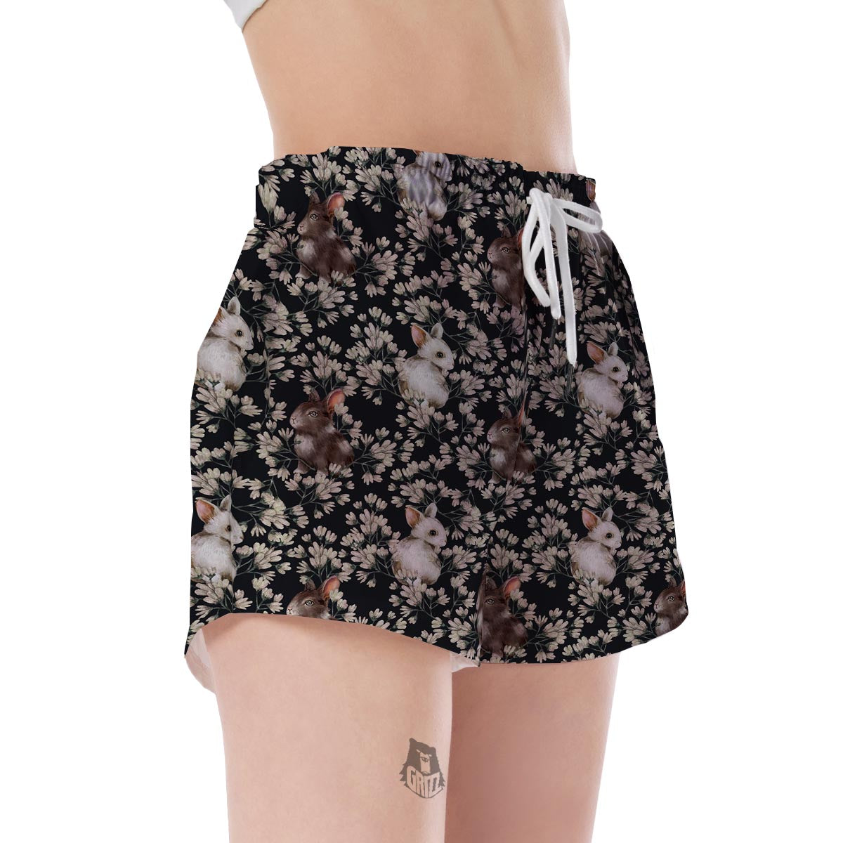 Floral Bunny Rabbit Pattern Print Women's Shorts-grizzshop