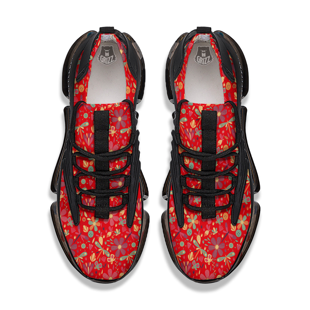 Floral Dragonfly Christmas Print Pattern Black Gym Shoes-grizzshop
