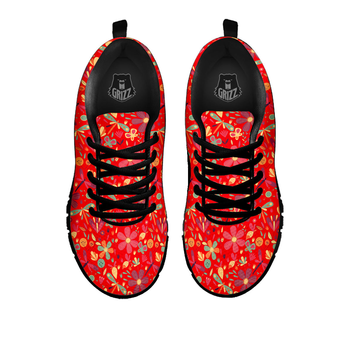 Floral Dragonfly Christmas Print Pattern Black Sneaker-grizzshop
