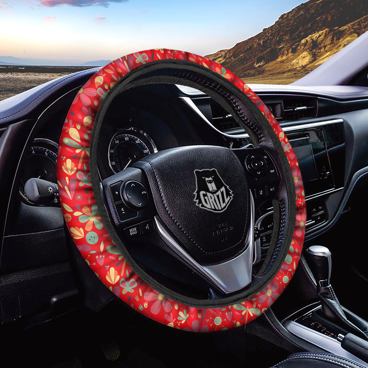 Floral Dragonfly Christmas Print Pattern Car Steering Wheel Cover-grizzshop