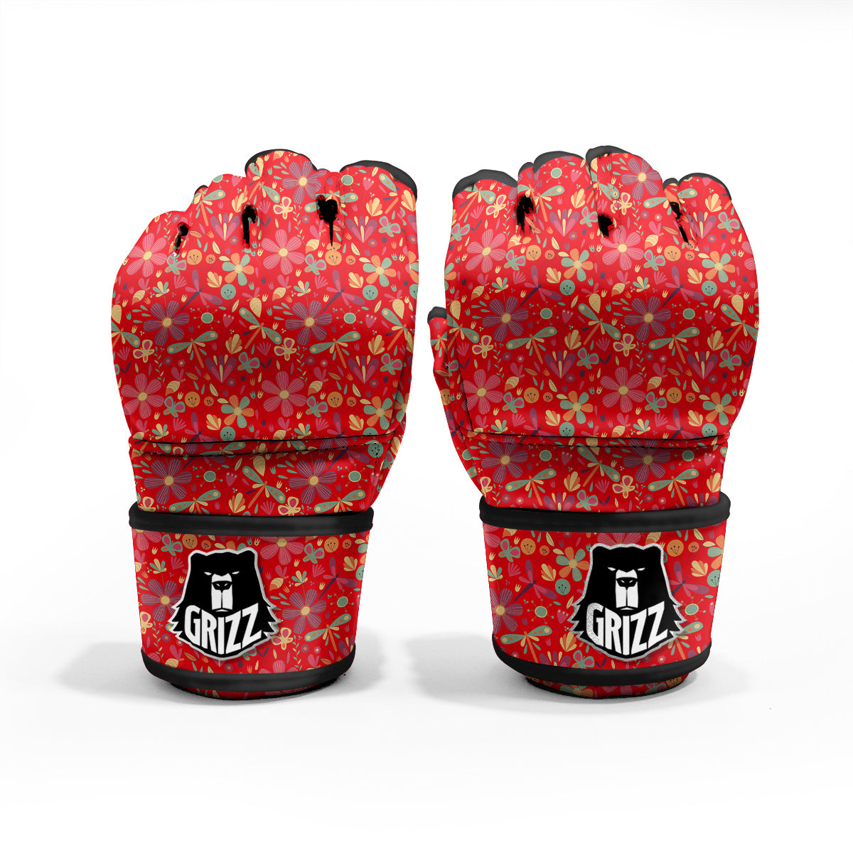 Floral Dragonfly Christmas Print Pattern MMA Gloves-grizzshop