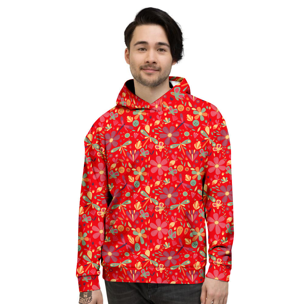 Floral Dragonfly Christmas Print Pattern Men's Hoodie-grizzshop