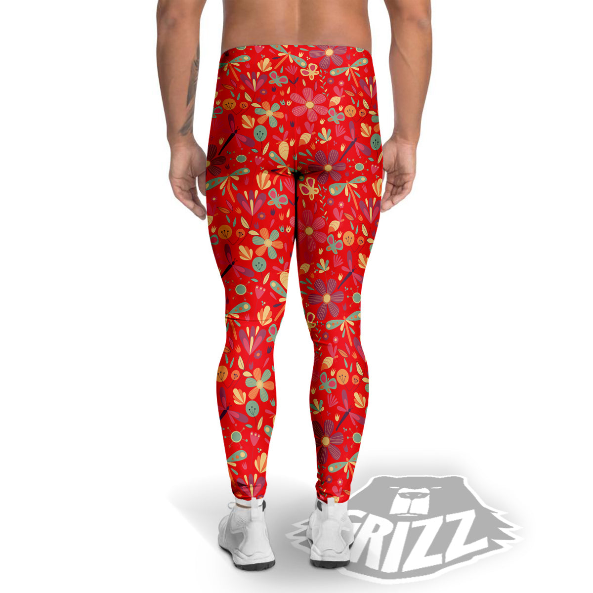Floral Dragonfly Christmas Print Pattern Men's Leggings-grizzshop