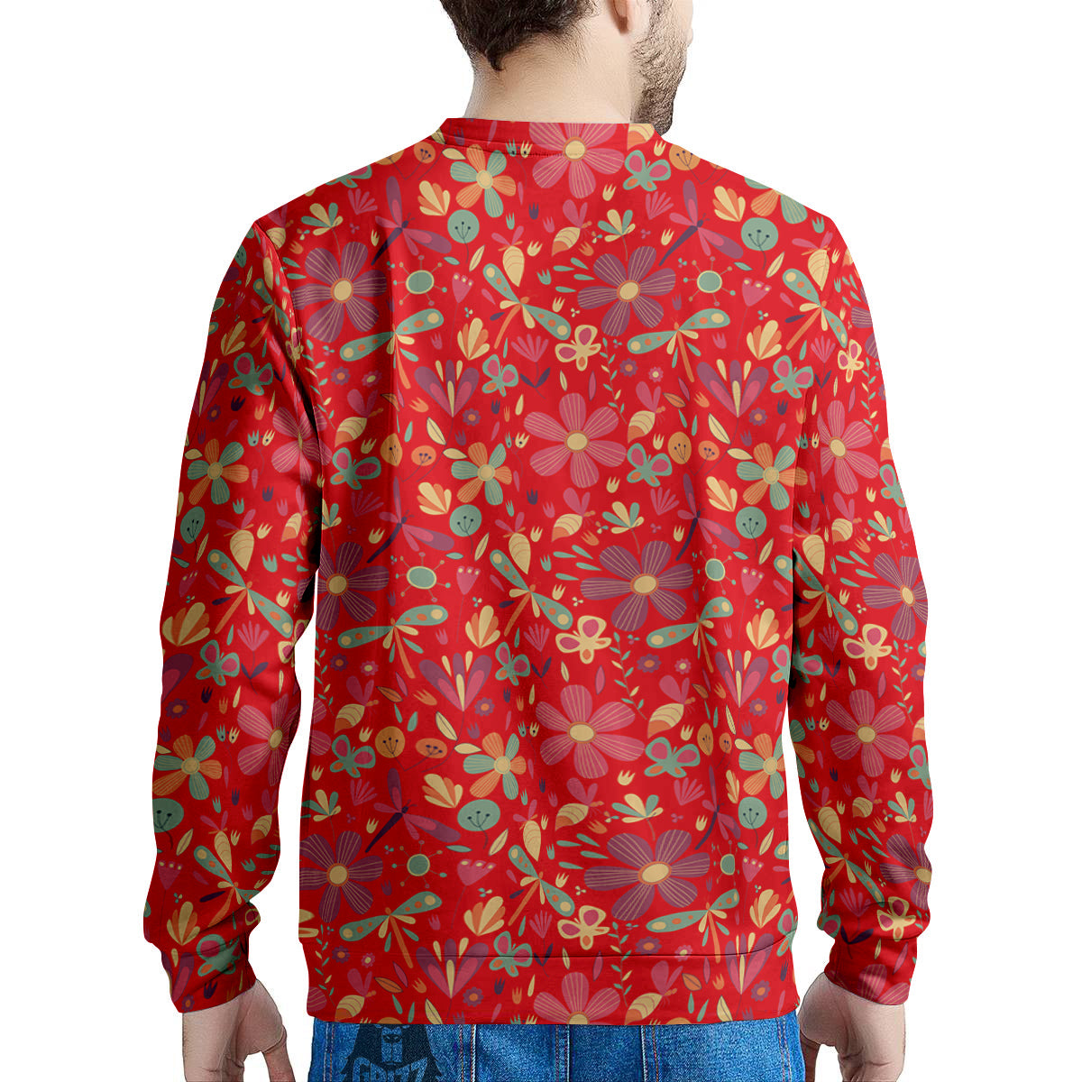 Floral Dragonfly Christmas Print Pattern Men's Sweatshirt-grizzshop