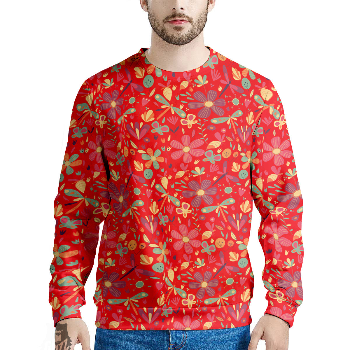 Floral Dragonfly Christmas Print Pattern Men's Sweatshirt-grizzshop