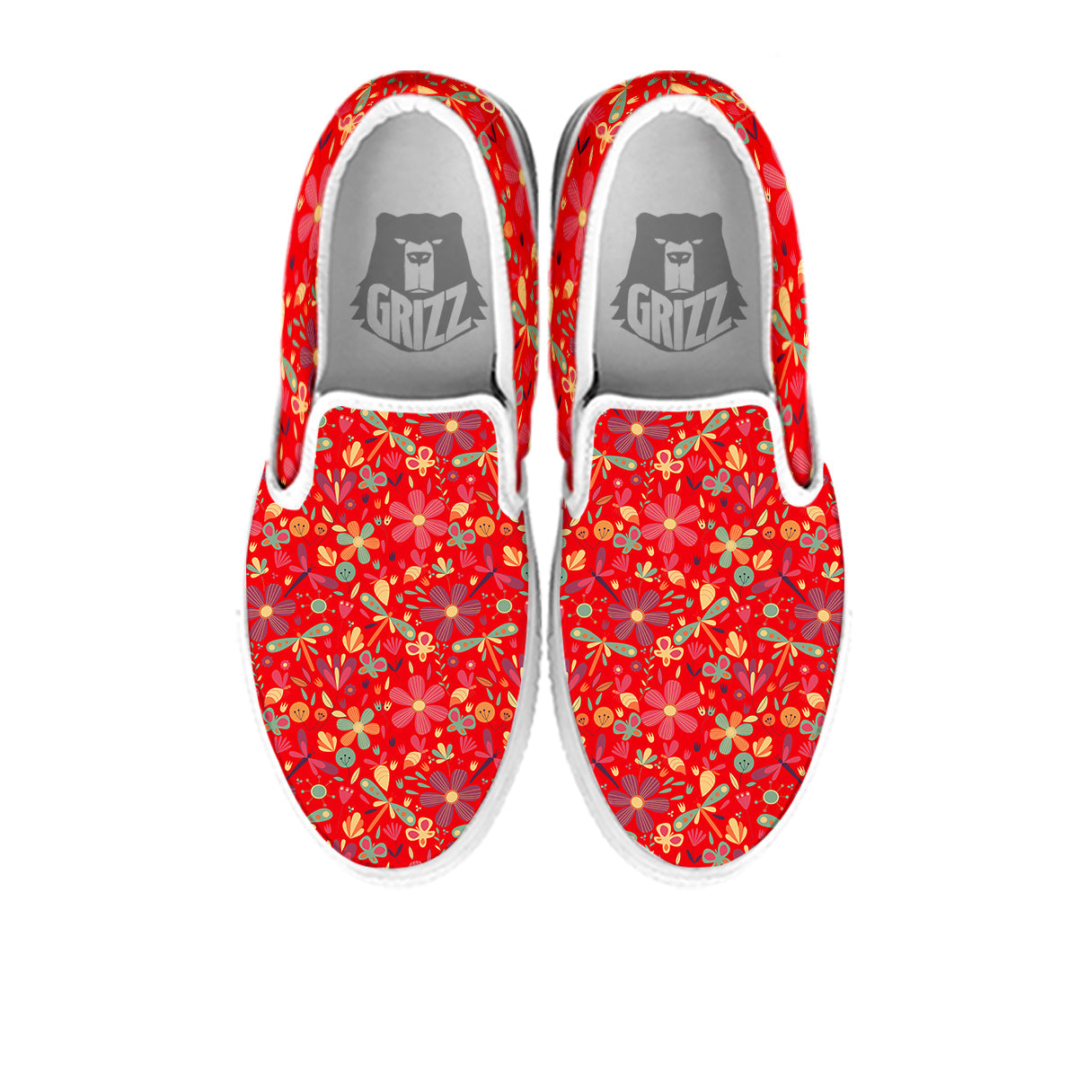 Floral Dragonfly Christmas Print Pattern White Slip On Shoes-grizzshop