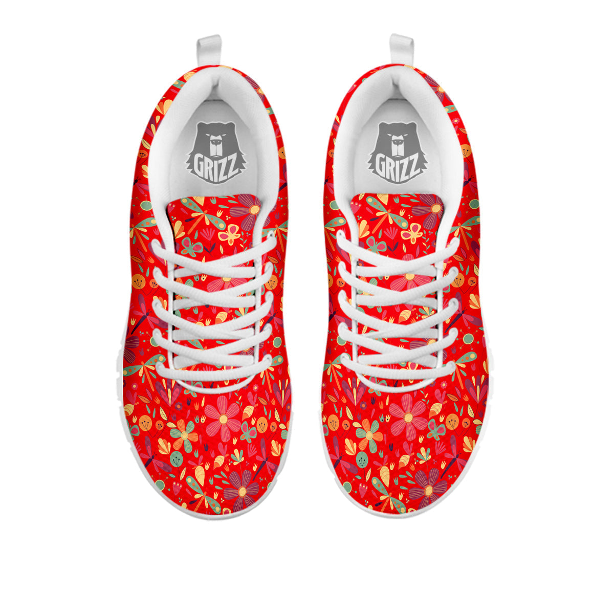 Floral Dragonfly Christmas Print Pattern White Sneaker-grizzshop