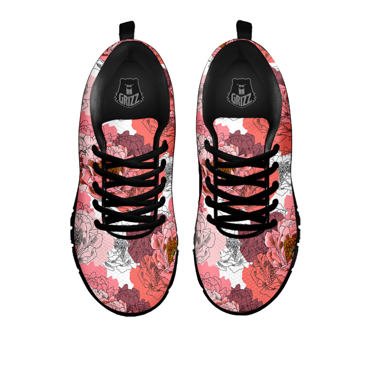 Floral Flower Pink Peony Print Pattern Black Sneaker-grizzshop