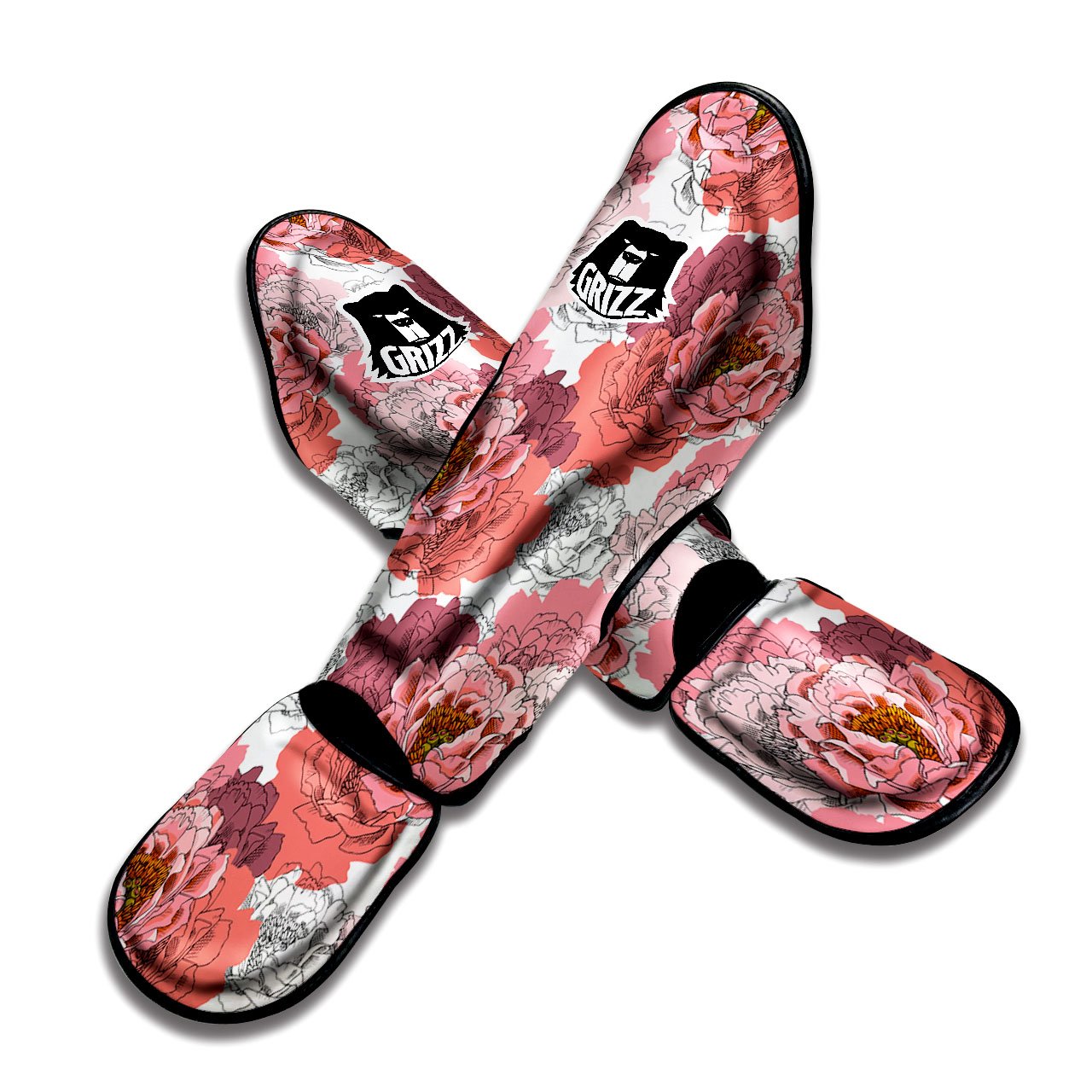 Floral Flower Pink Peony Print Pattern Muay Thai Shin Guards-grizzshop