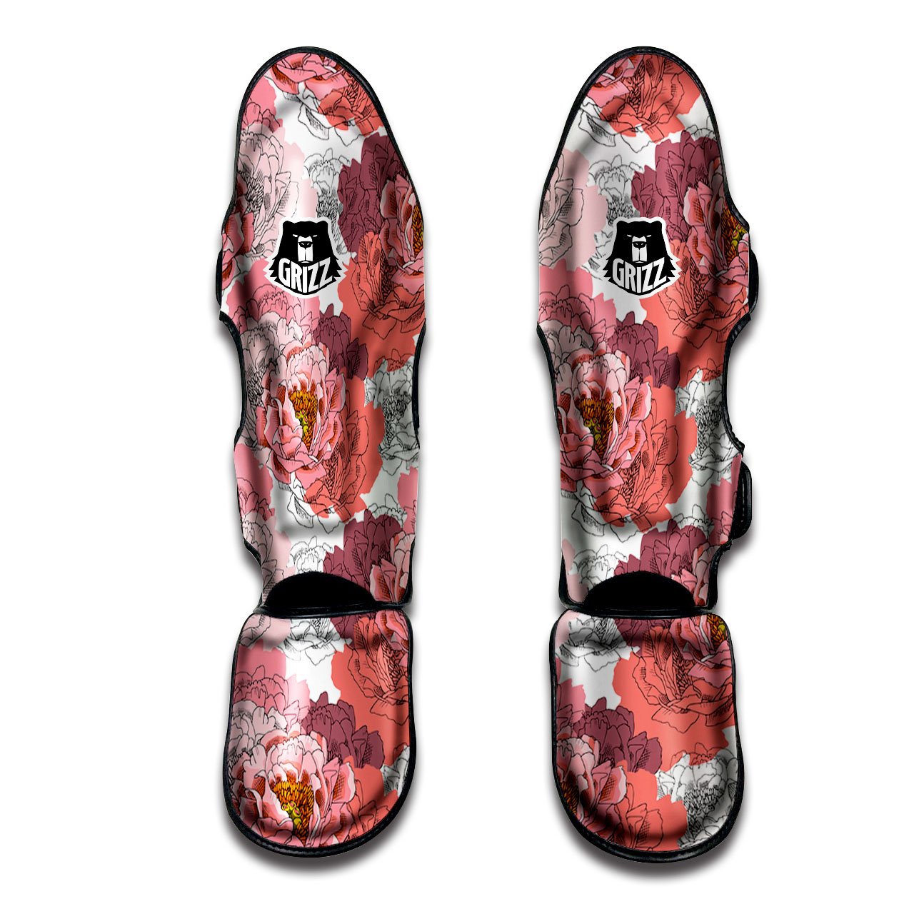 Floral Flower Pink Peony Print Pattern Muay Thai Shin Guards-grizzshop