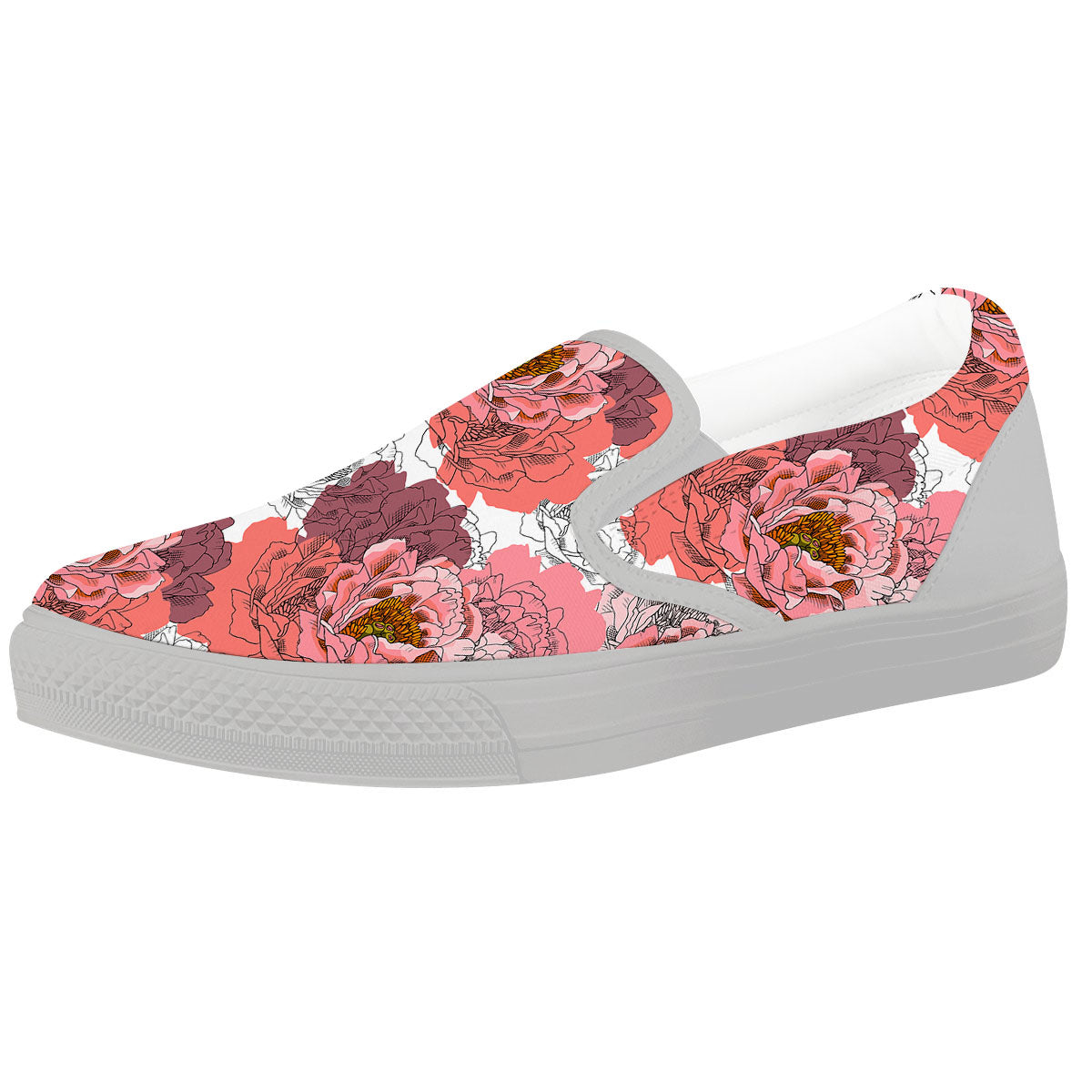 Floral Flower Pink Peony Print Pattern White Slip On Shoes-grizzshop