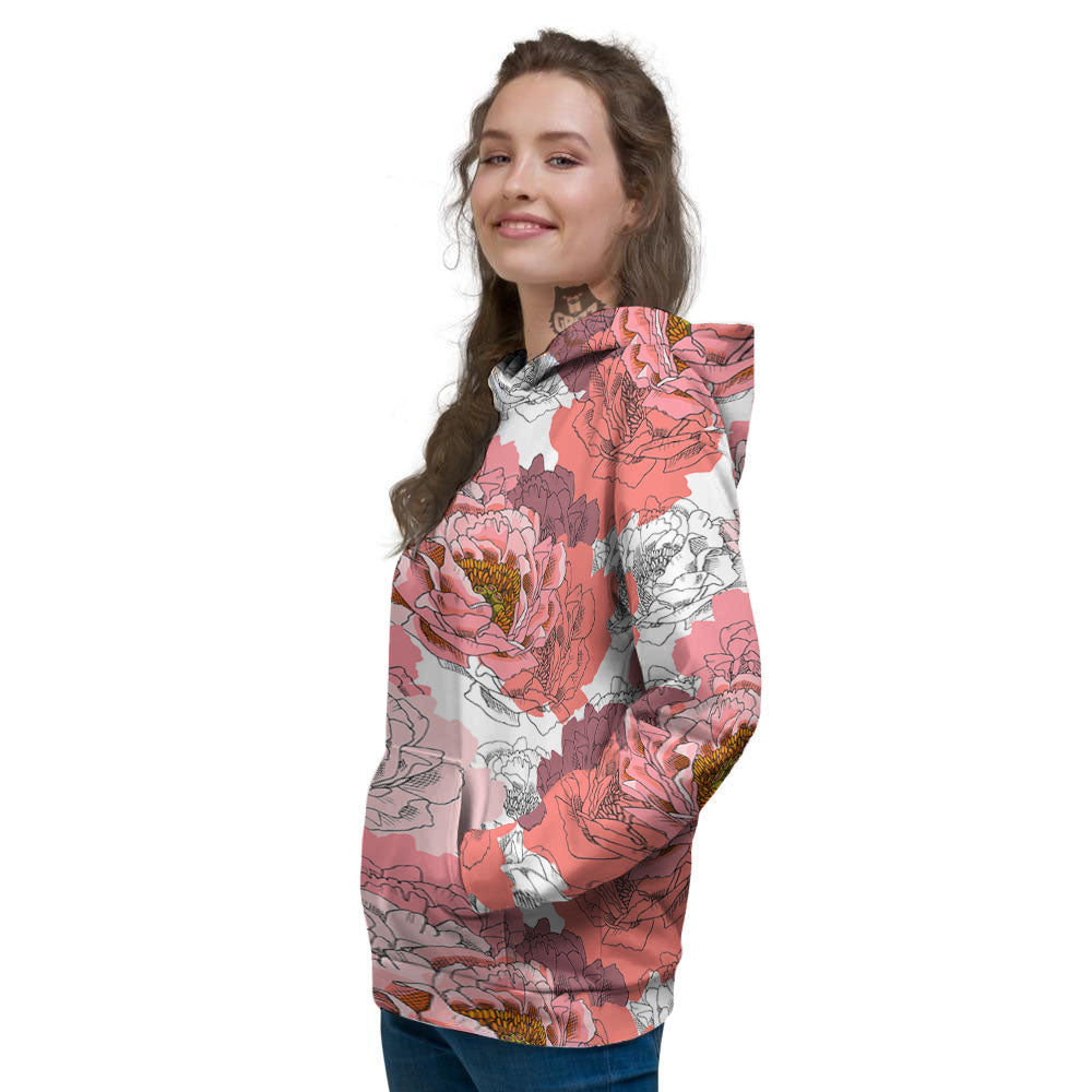 Floral Flower Pink Peony Print Pattern Women's Hoodie-grizzshop