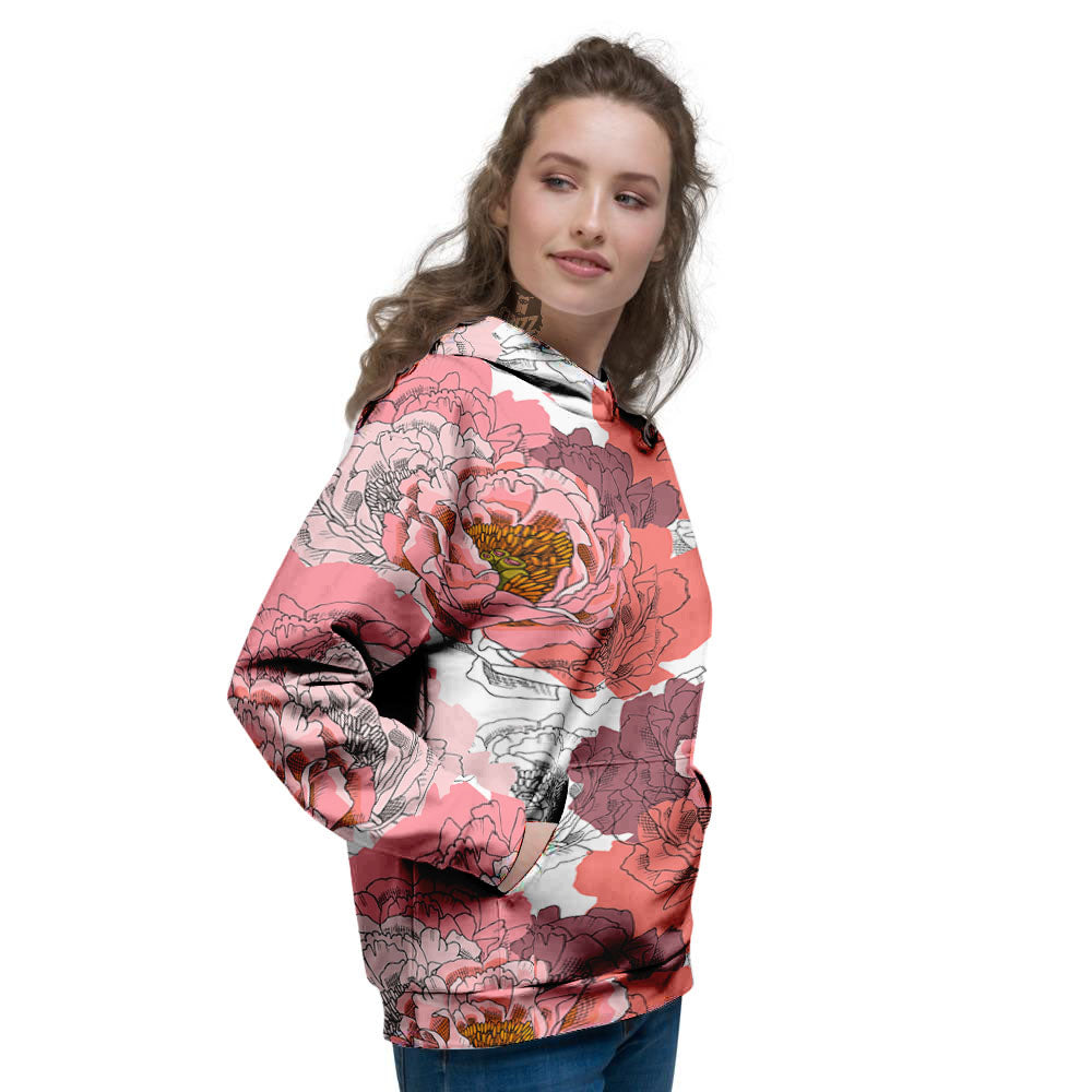 Floral Flower Pink Peony Print Pattern Women's Hoodie-grizzshop