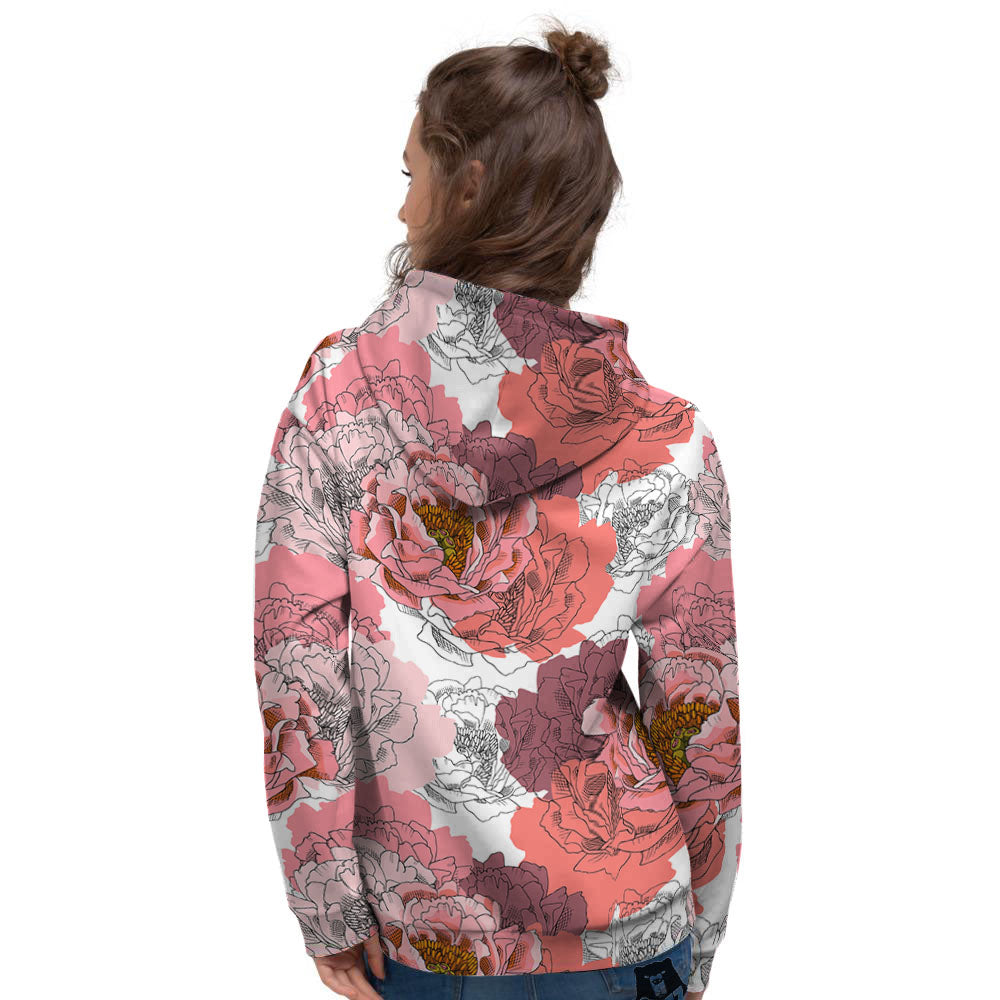 Floral Flower Pink Peony Print Pattern Women's Hoodie-grizzshop