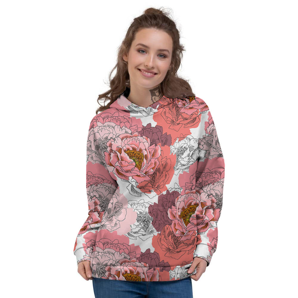 Floral Flower Pink Peony Print Pattern Women's Hoodie-grizzshop